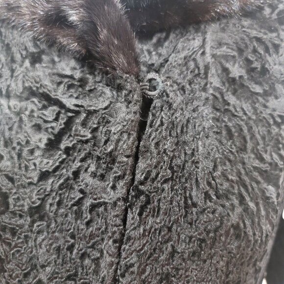 Vintage Black Persian Lamb Mink Collar Swing Coat Jacket - Picture 6 of 10